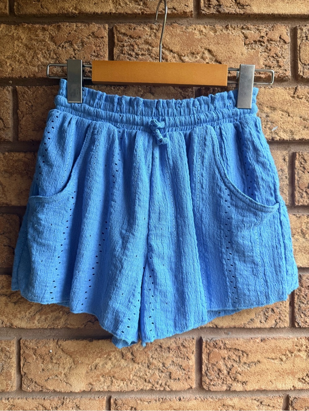 Zara Ocean Blue Eyelet Detail Elastic Waist Shorts